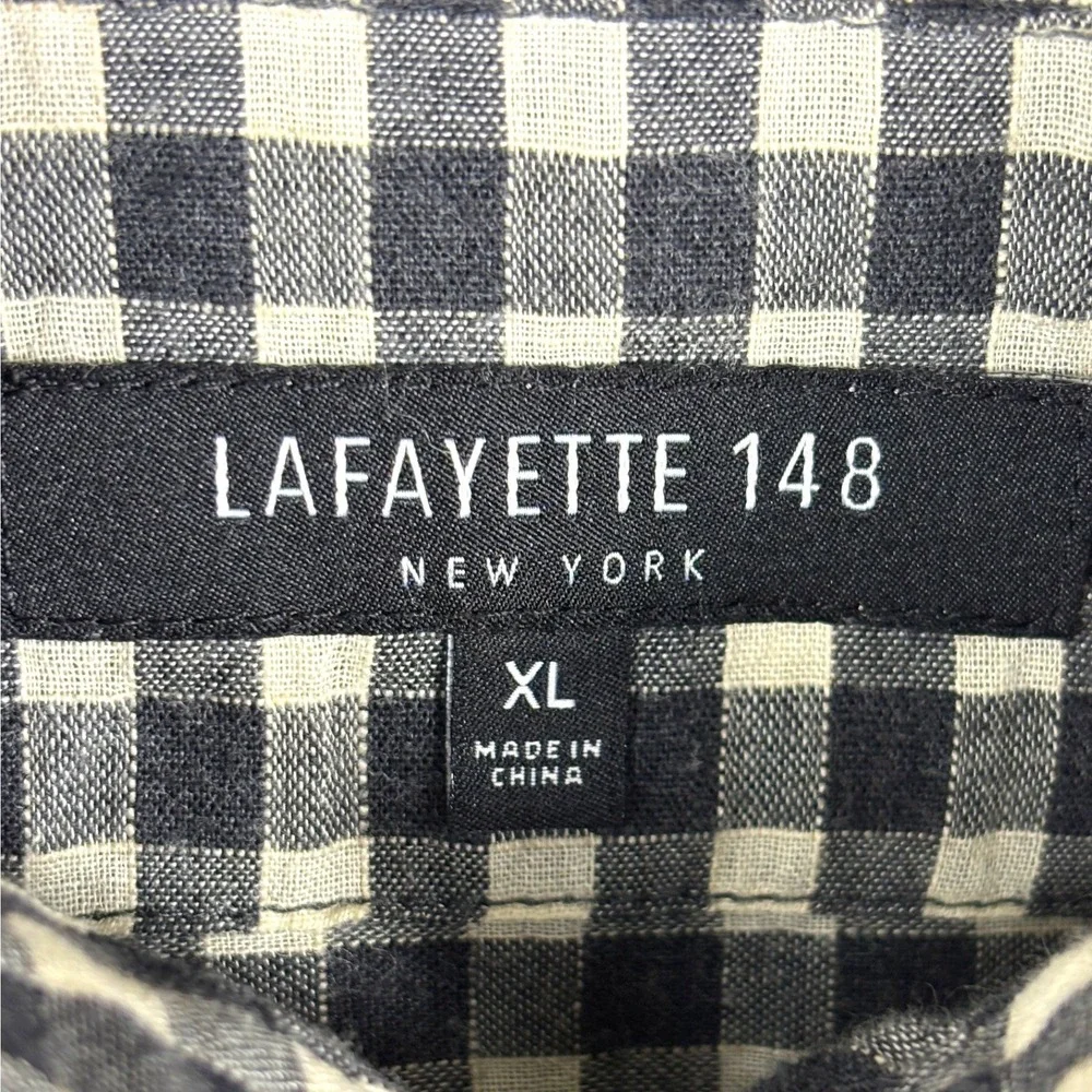 Lafayette 148 NY Gingham Cotton Linen Long Sleeve Button Up Shirt XL Black White - Picture 4 of 9